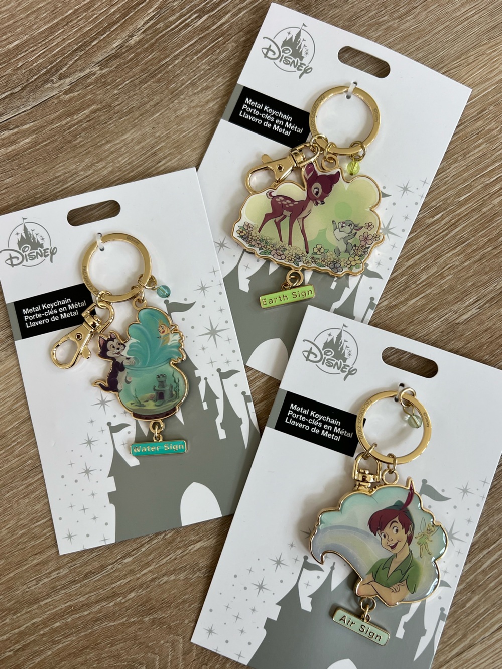 Disney Gold-Tone Enamel Keychain Trio